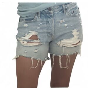 GRLFRND Blue Distressed Jean Shorts Raw Hem‎
